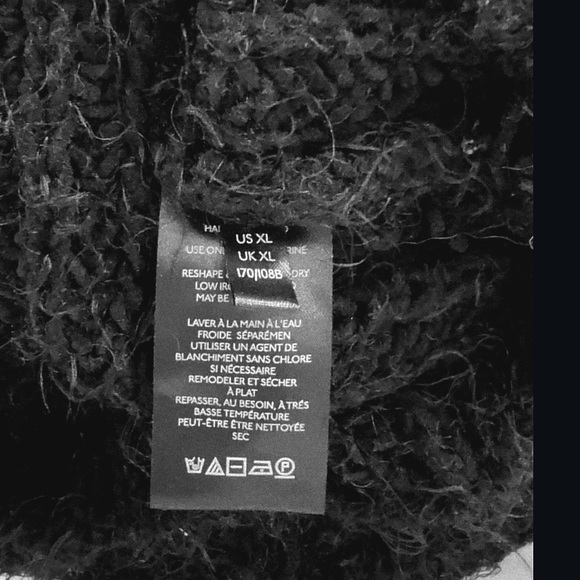 Free People Oasis Black Funnel Neck Eyelash Oversized Slouchy Sweater Tunic XL - Picture 8 of 15